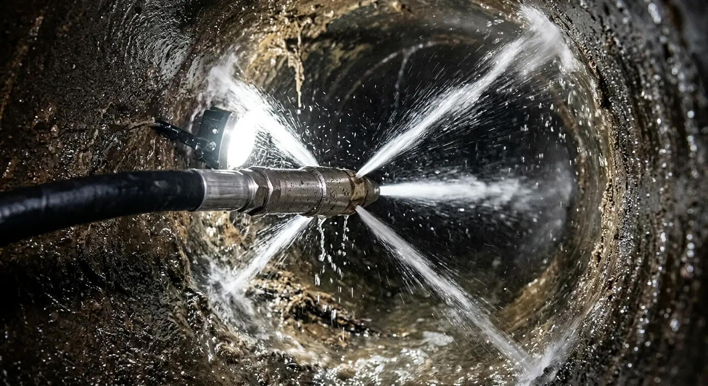 High-pressure hydro jetting nozzle cleaning sewer pipe for Sewer Cleanout in Kenner